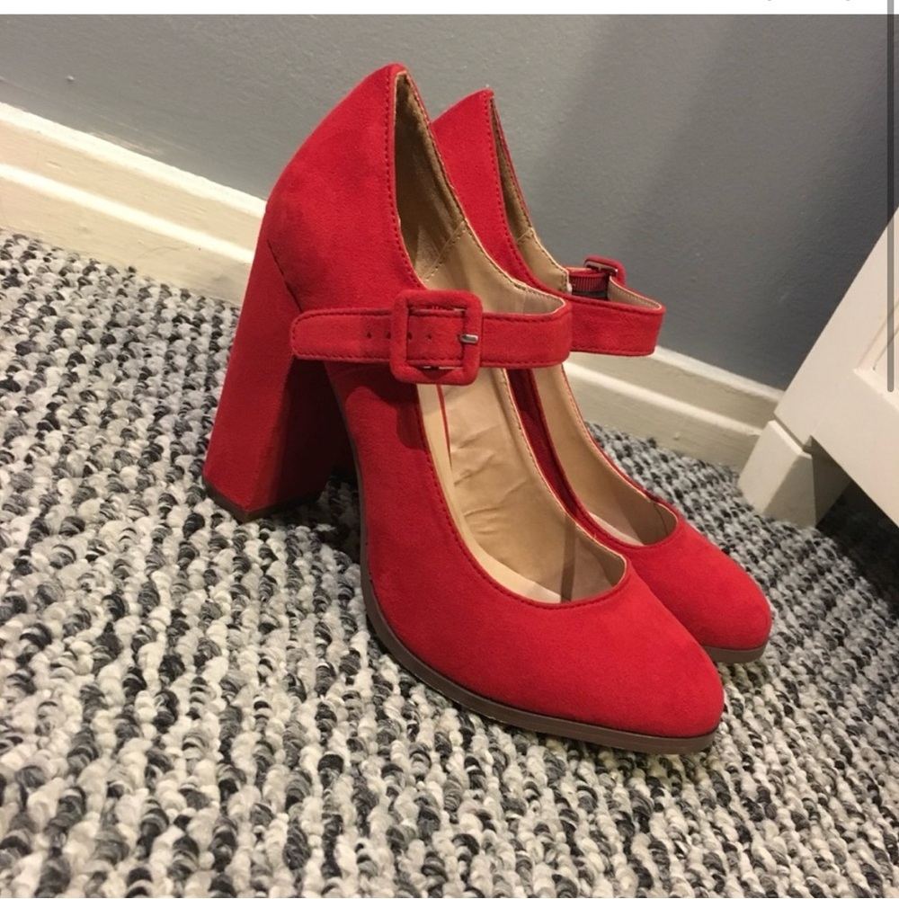 Red Mary Jane Block Heels